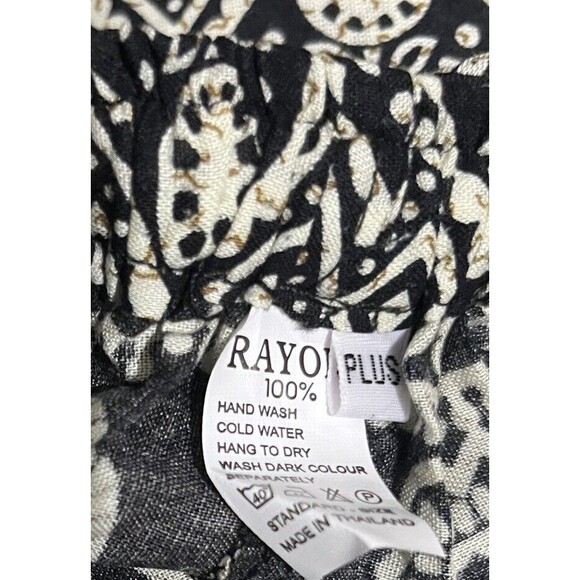 Elephant Harem Pants Phone Pocket Elastic Drawstring Waist Black Cream XL‎ Boho - Picture 5 of 5